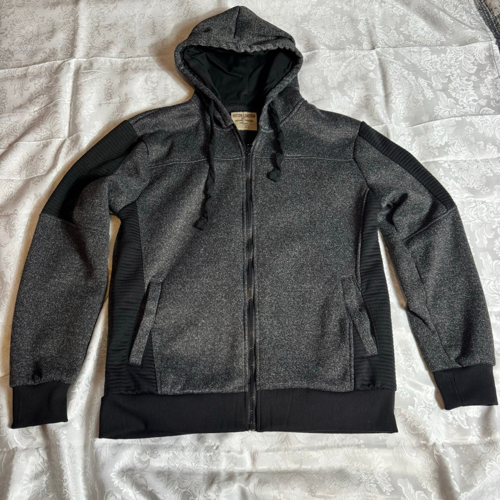 Men's Hudson & Barrow Gray & Black Full-Zip Hoodie L